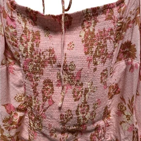 Free People Hilary floral pink Printed Top Pink Combo Boho crew summer /XS - Picture 10 of 10
